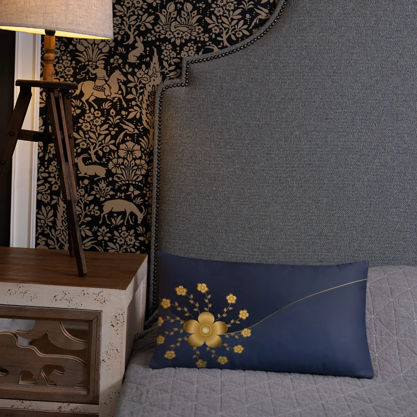 Gold Floral Basic Pillow - Glamorous Home Decor - DipaliZ