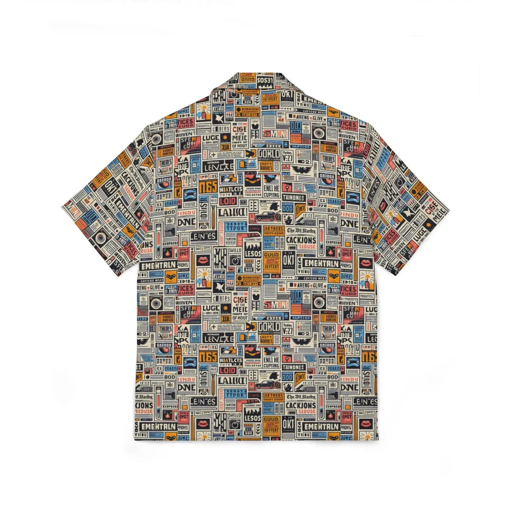 Hawaiian Camp Shirt - Linen Texture Newspaper Style Pattern - DipaliZ