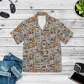 Hawaiian Camp Shirt - Linen Texture Newspaper Style Pattern - DipaliZ