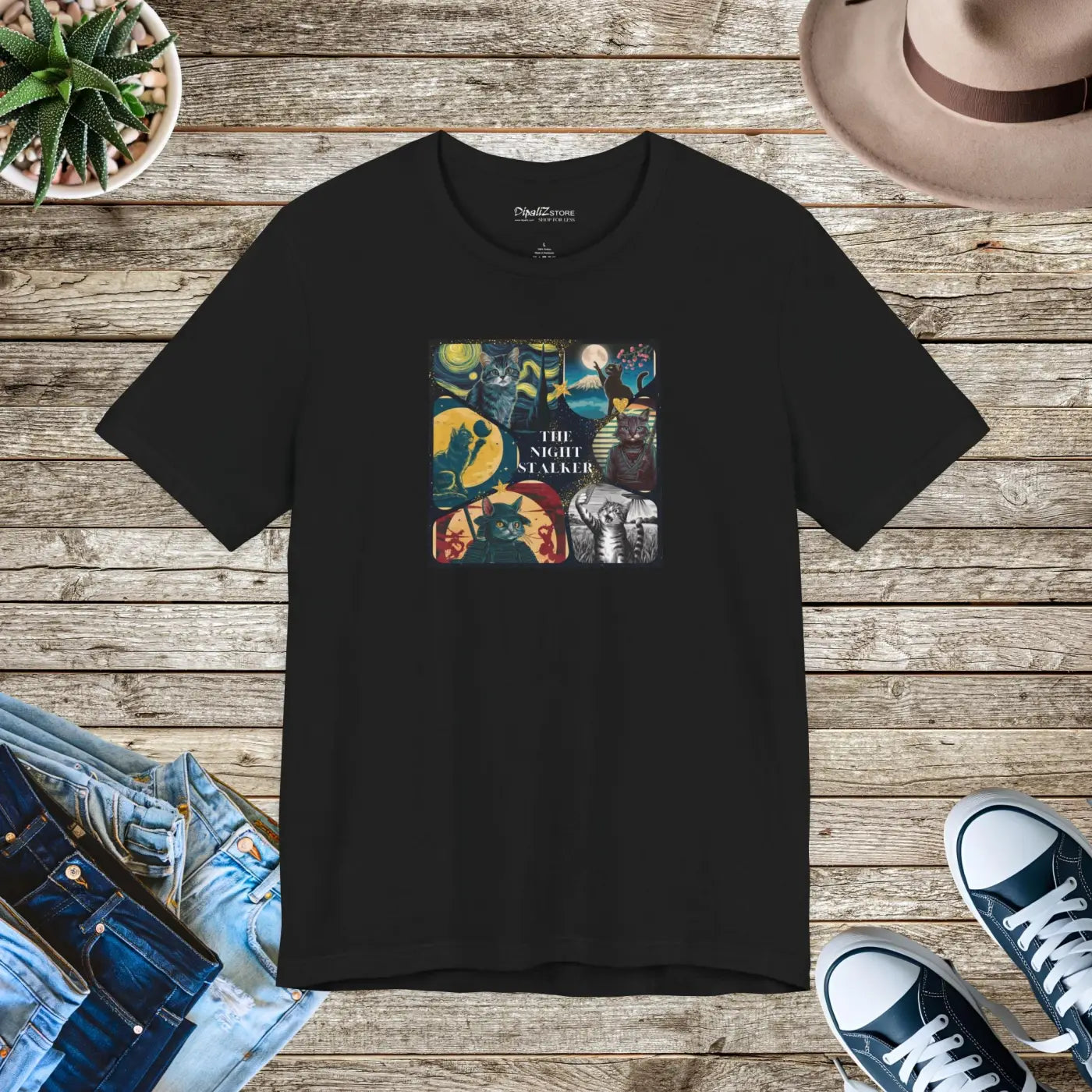 Ninja Cat Night Stalker Tee - Unisex Cotton Shirt - DipaliZ