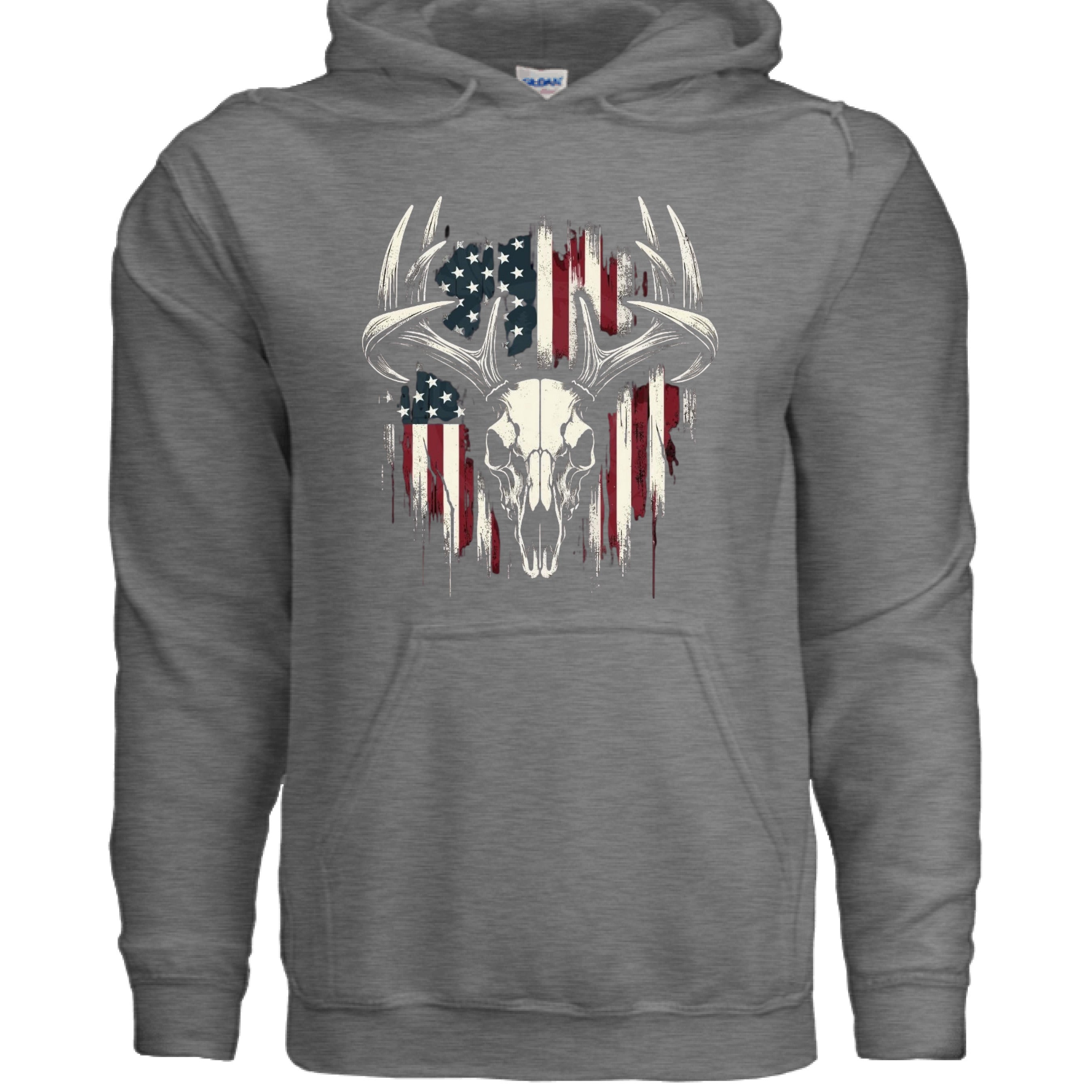 American Flag and European Mount Buck Skull Hoodie