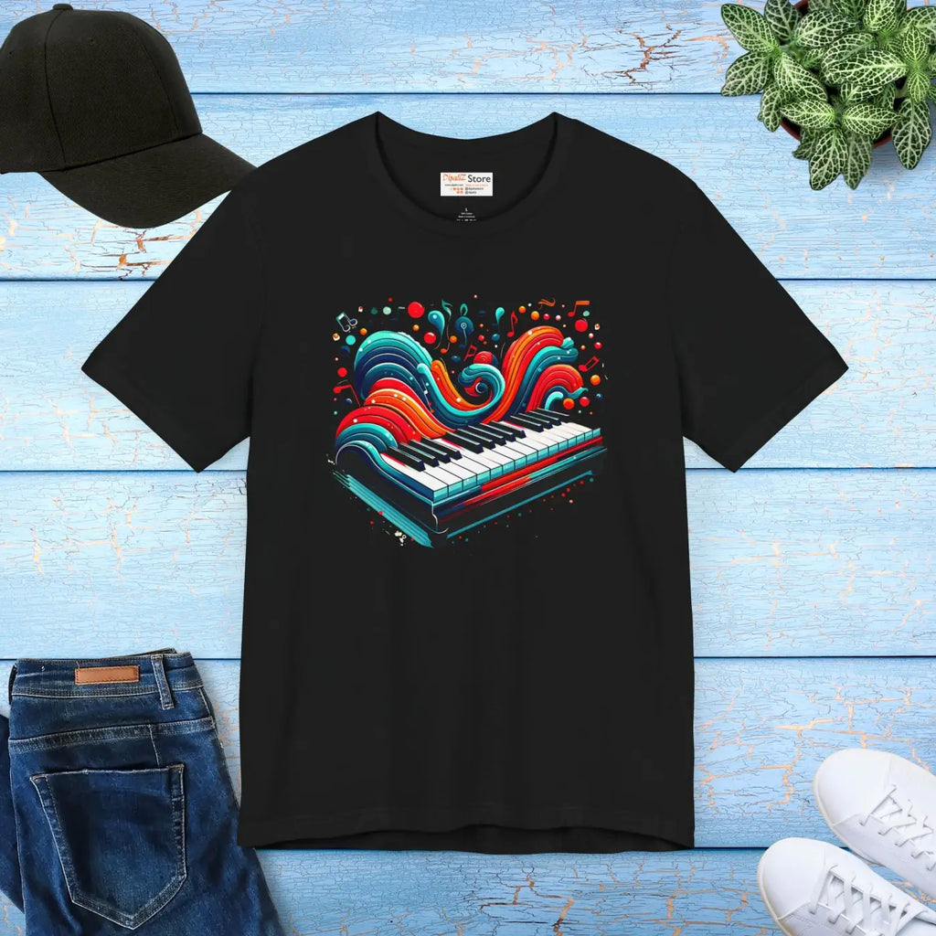 Ocean Waves Piano Unisex Jersey Tee - Musical Art Design - DipaliZ