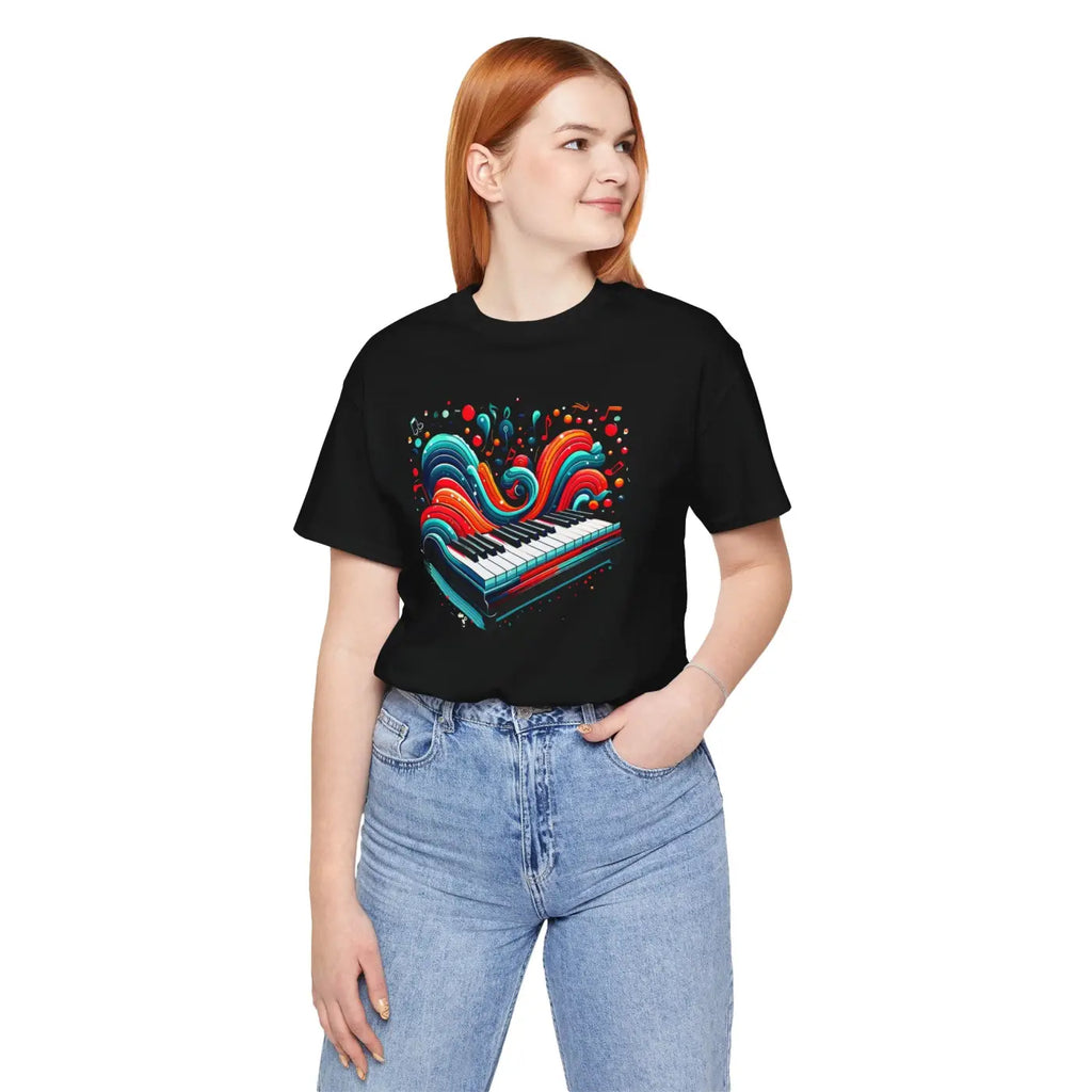 Ocean Waves Piano Unisex Jersey Tee - Musical Art Design - DipaliZ