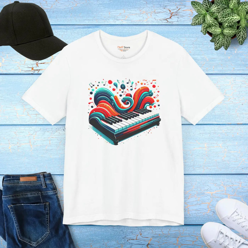 Ocean Waves Piano Unisex Jersey Tee - Musical Art Design - DipaliZ