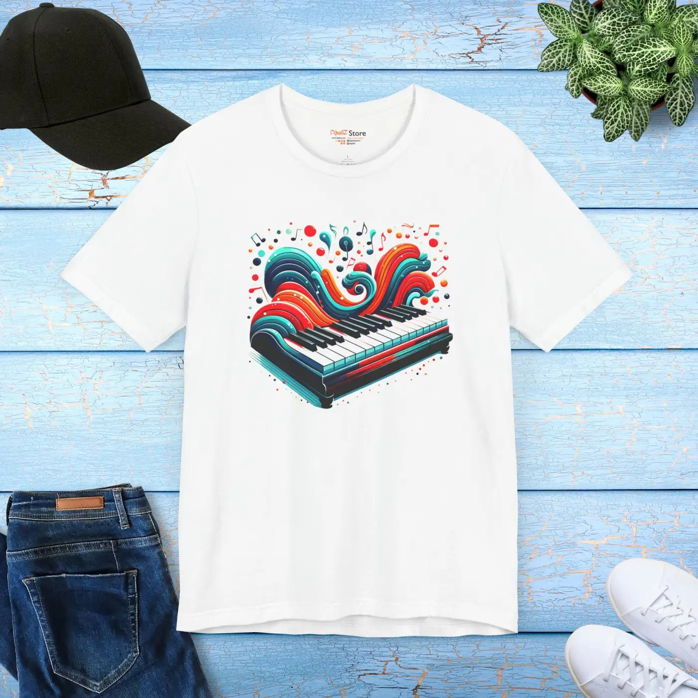 Ocean Waves Piano Unisex Jersey Tee - Musical Art Design - DipaliZ