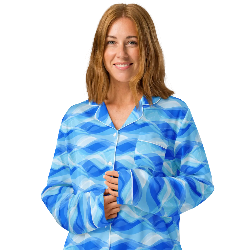 Ocean Waves Long Sleeve Pajama Top - Silky Comfort - DipaliZ