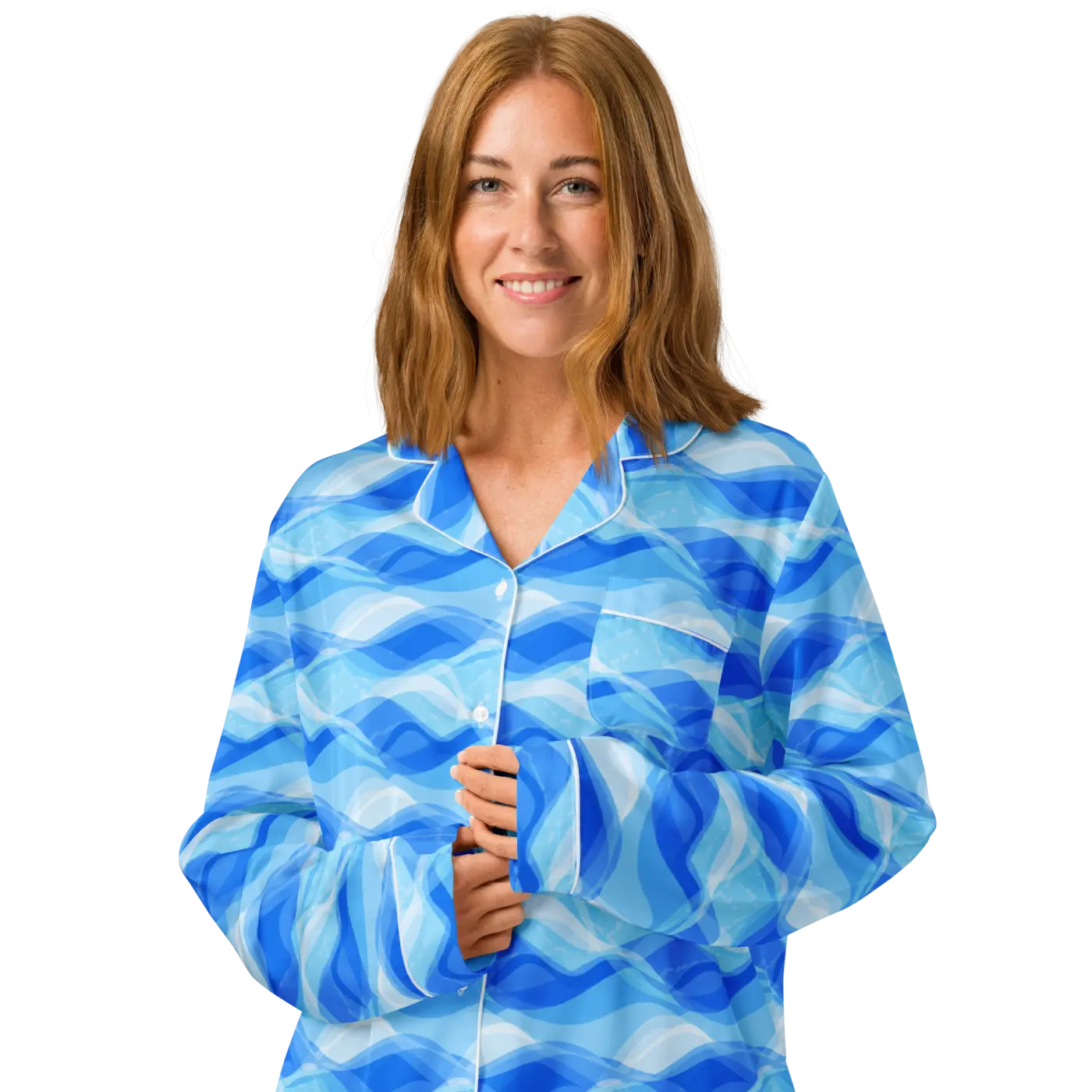 Ocean Waves Long Sleeve Pajama Top - Silky Comfort - DipaliZ