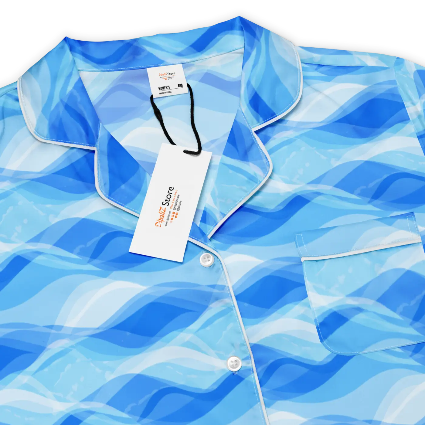 Ocean Waves Long Sleeve Pajama Top - Silky Comfort - DipaliZ