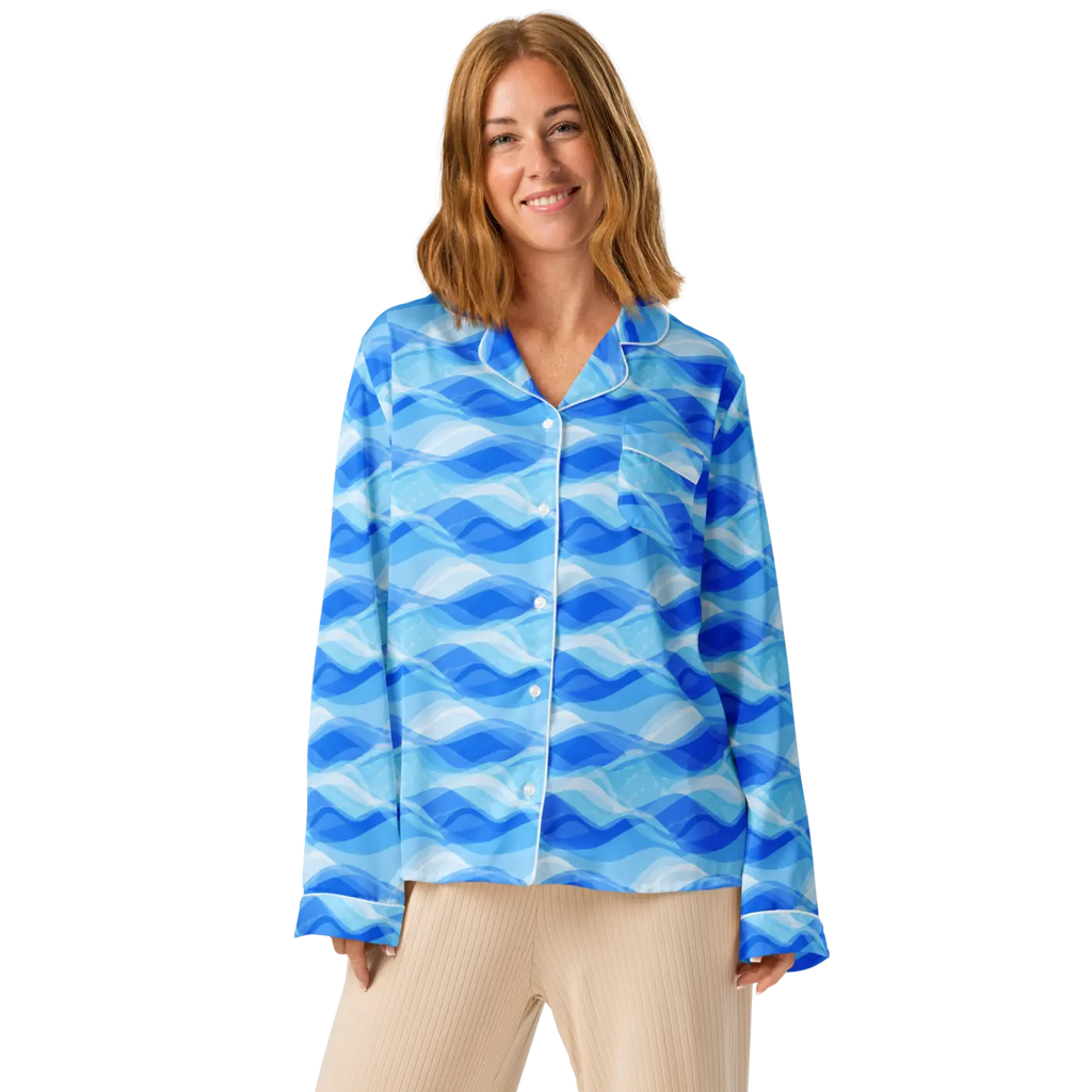 Ocean Waves Long Sleeve Pajama Top - Silky Comfort - DipaliZ