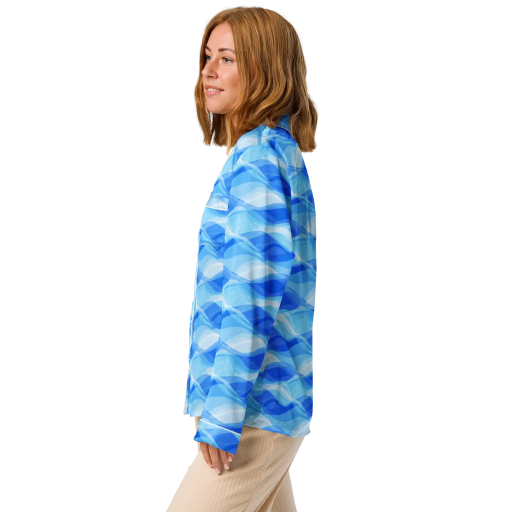 Ocean Waves Long Sleeve Pajama Top - Silky Comfort - DipaliZ