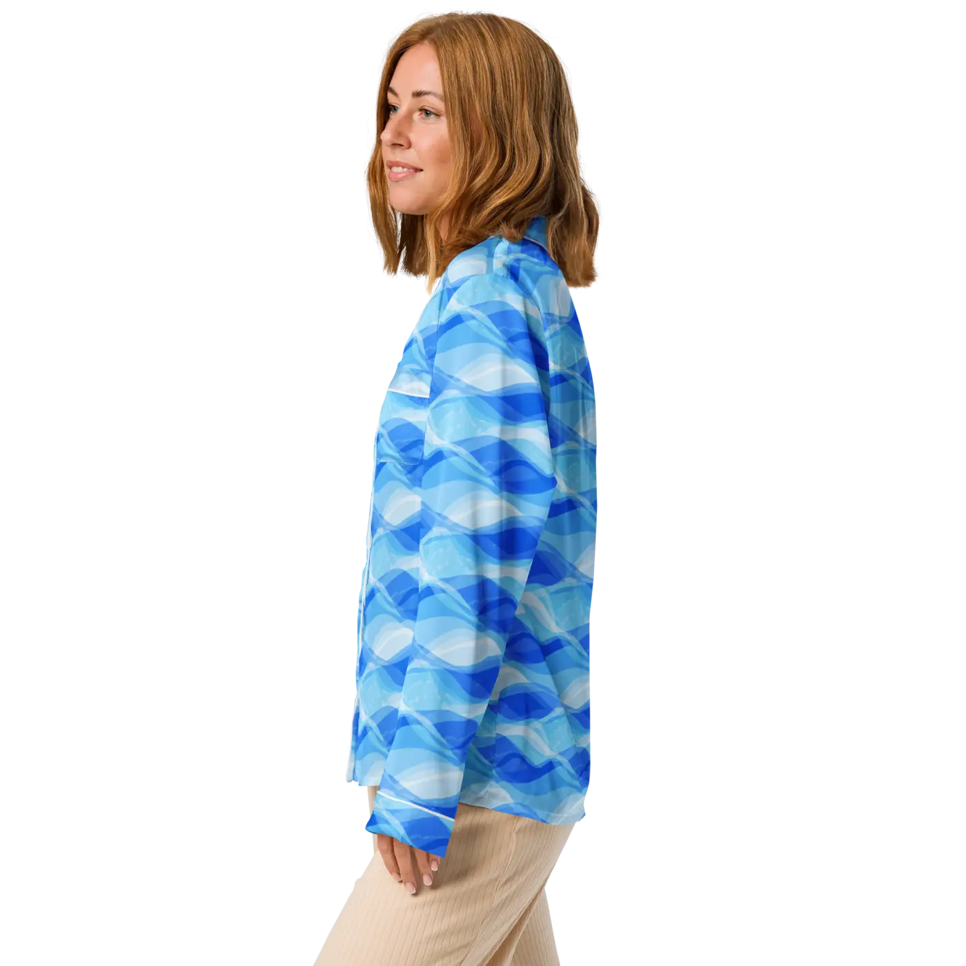 Ocean Waves Long Sleeve Pajama Top - Silky Comfort - DipaliZ