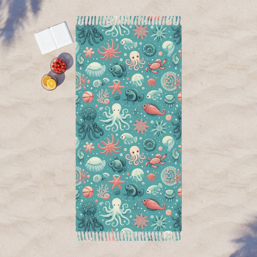 Boho Beach Bliss Vibrant Beach Cloth - Marine Life Design - DipaliZ