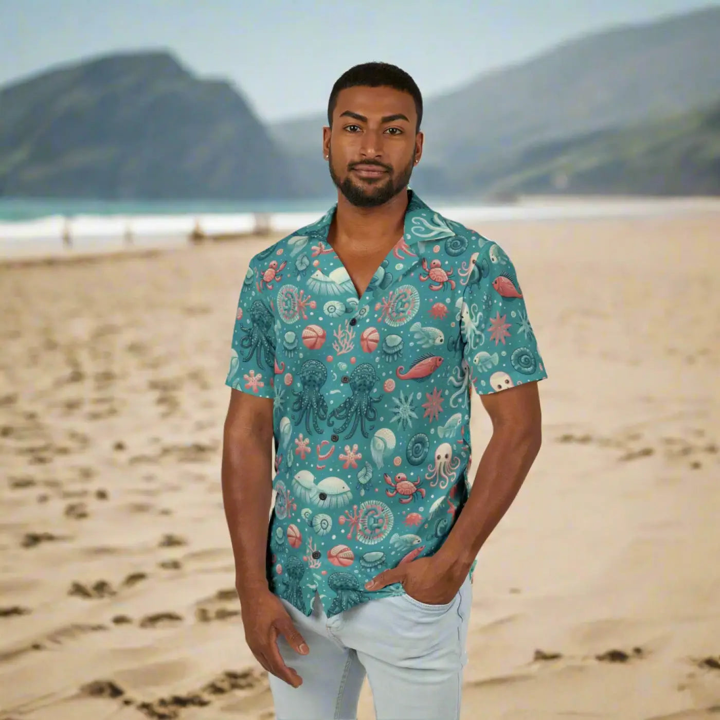 Marine-Themed Hawaiian Camp Shirt - Ocean Charm Style - DipaliZ