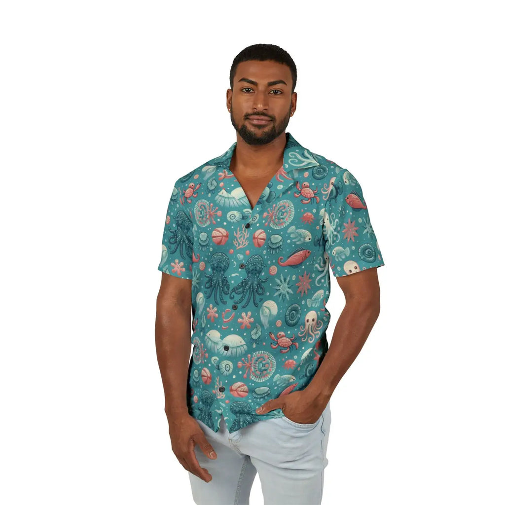 Marine-Themed Hawaiian Camp Shirt - Ocean Charm Style - DipaliZ