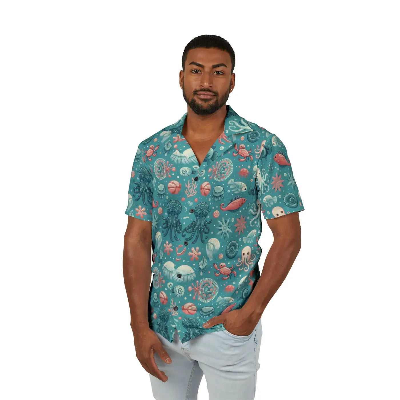 Marine-Themed Hawaiian Camp Shirt - Ocean Charm Style - DipaliZ