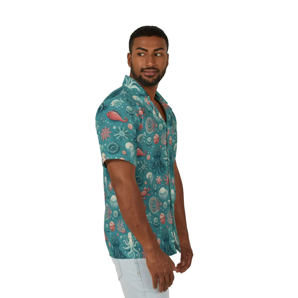 Marine-Themed Hawaiian Camp Shirt - Ocean Charm Style - DipaliZ