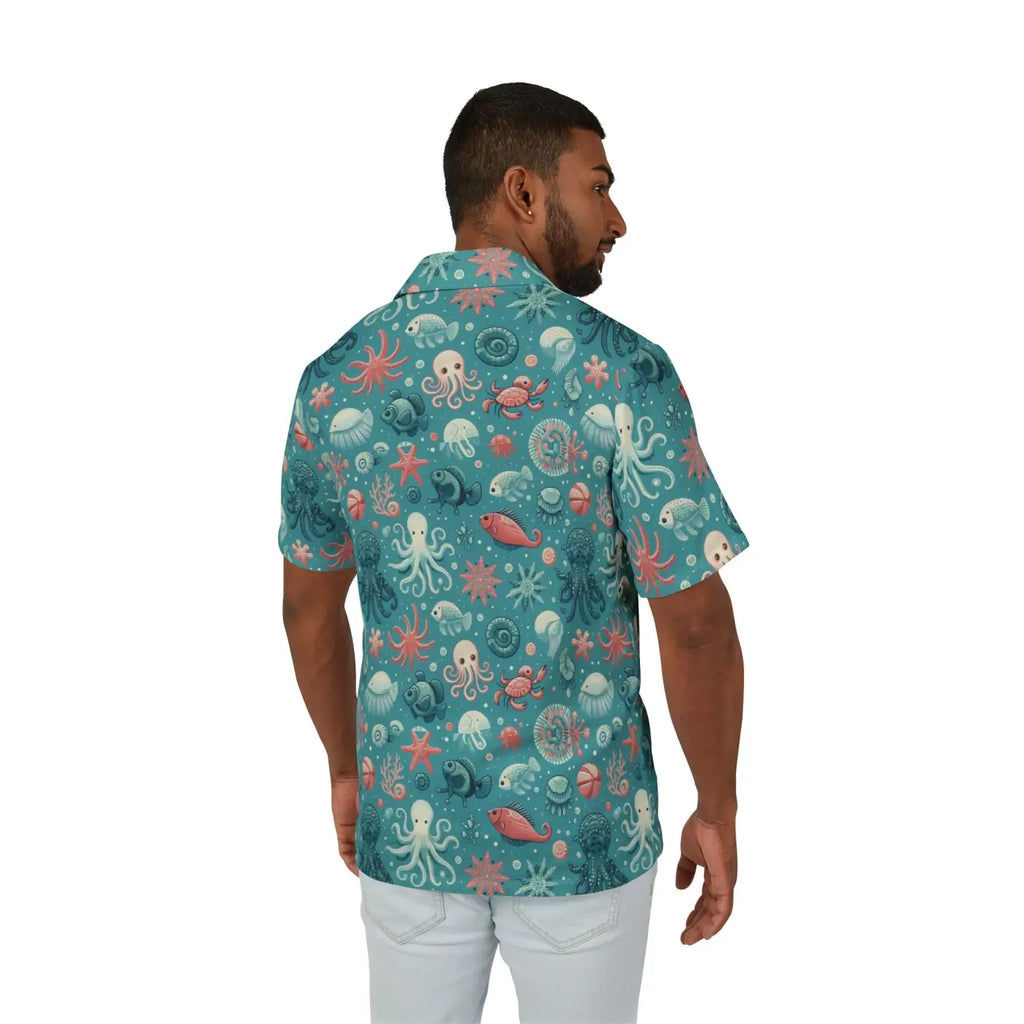 Marine-Themed Hawaiian Camp Shirt - Ocean Charm Style - DipaliZ