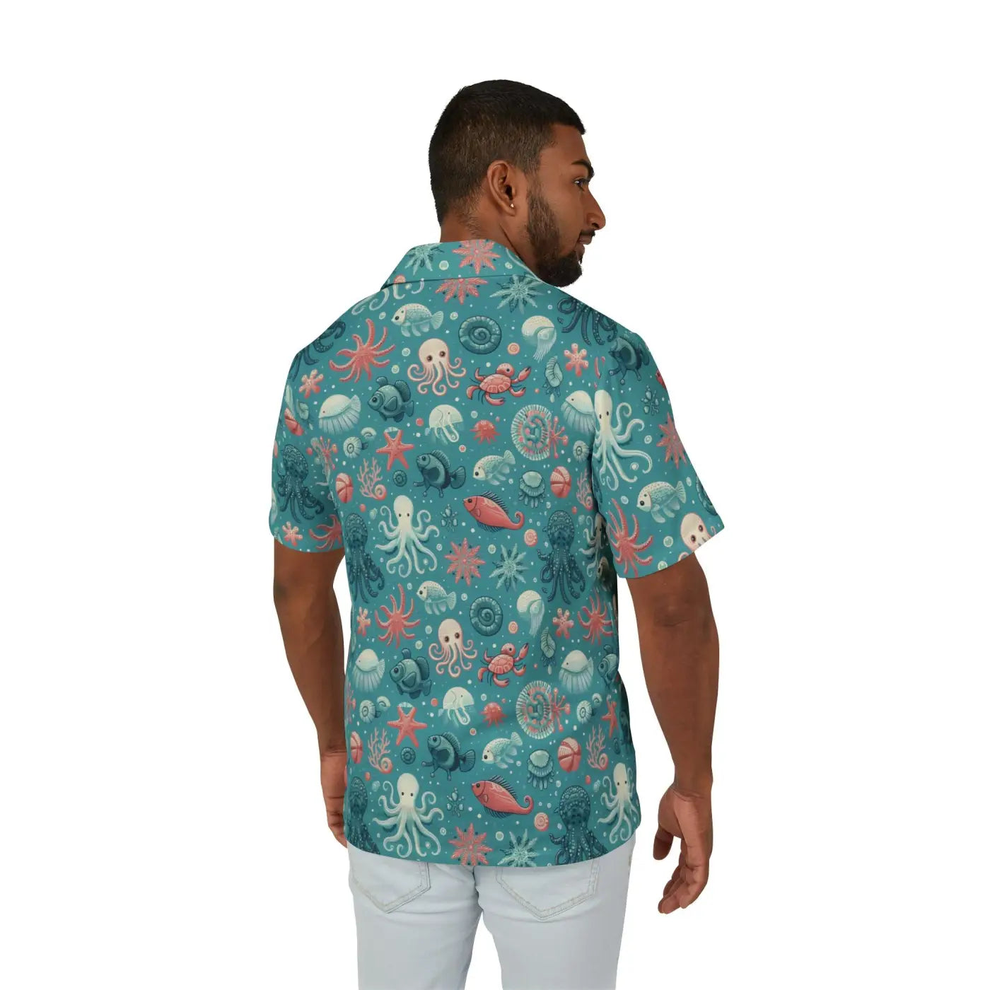 Marine-Themed Hawaiian Camp Shirt - Ocean Charm Style - DipaliZ