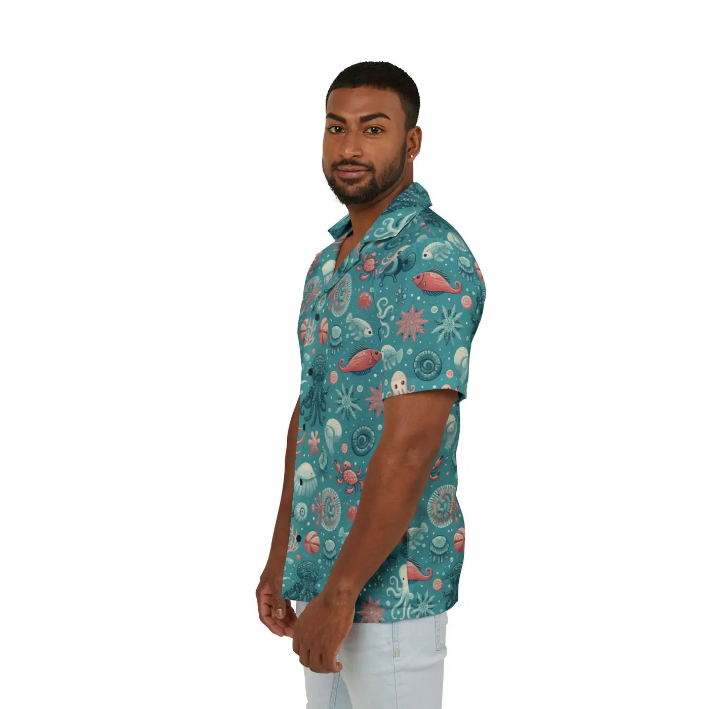 Marine-Themed Hawaiian Camp Shirt - Ocean Charm Style - DipaliZ