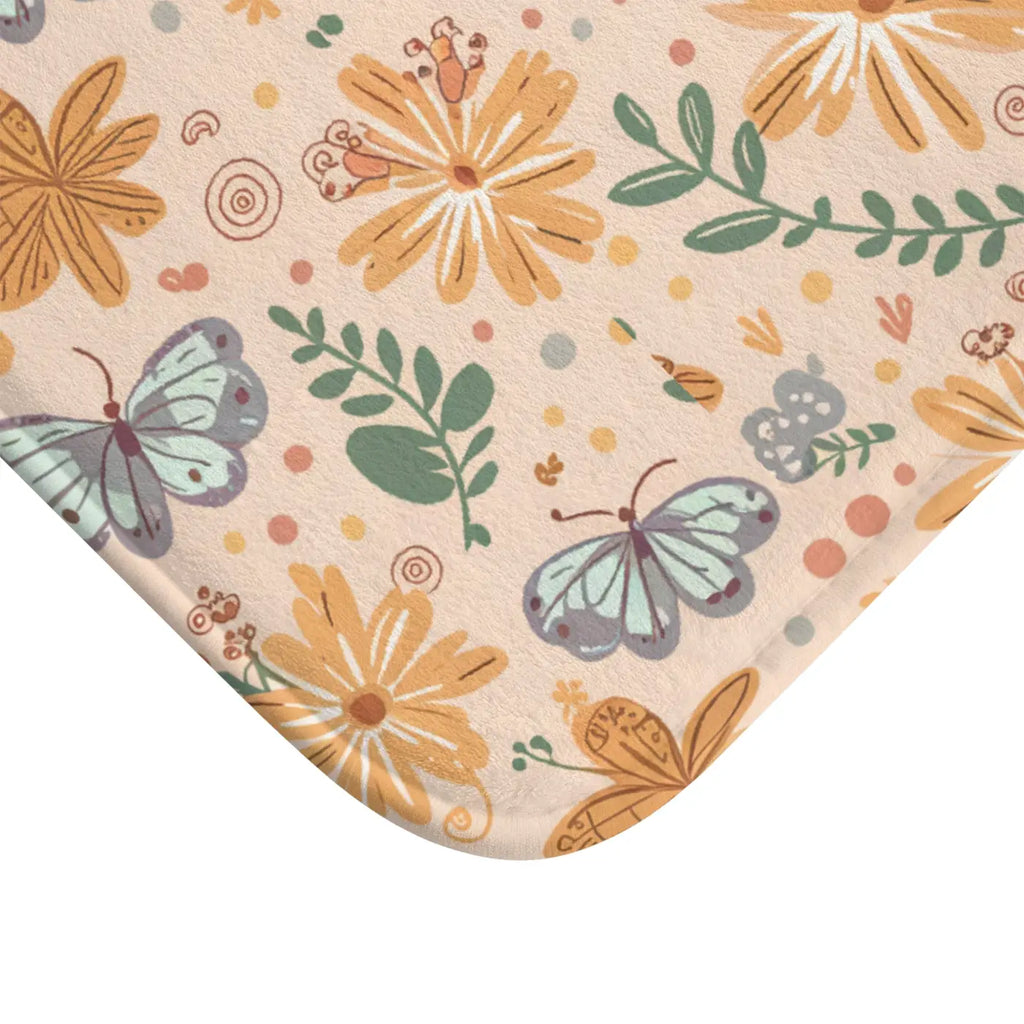 Orange Butterfly Floral Bath Mat - Anti-Slip Backing - DipaliZ