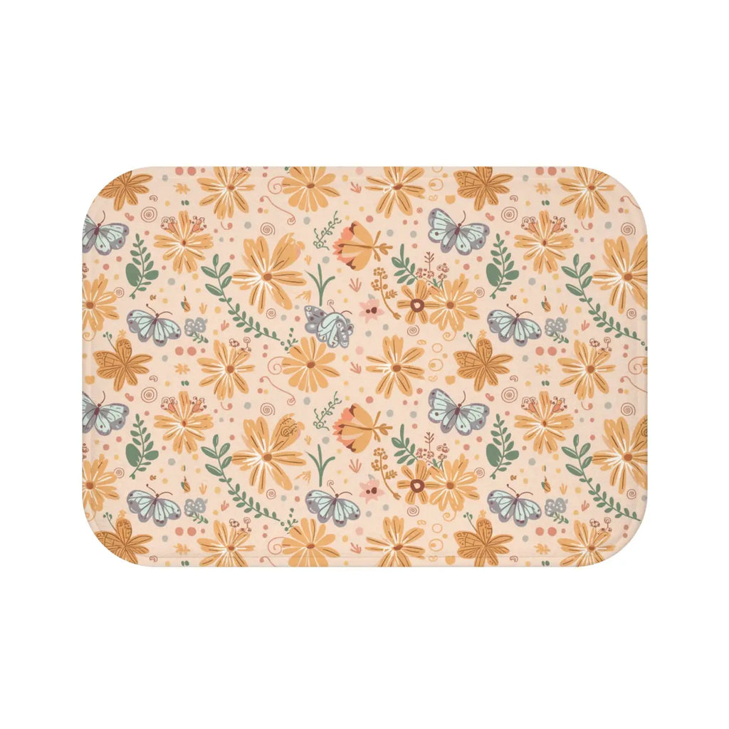 Orange Butterfly Floral Bath Mat - Anti-Slip Backing - DipaliZ