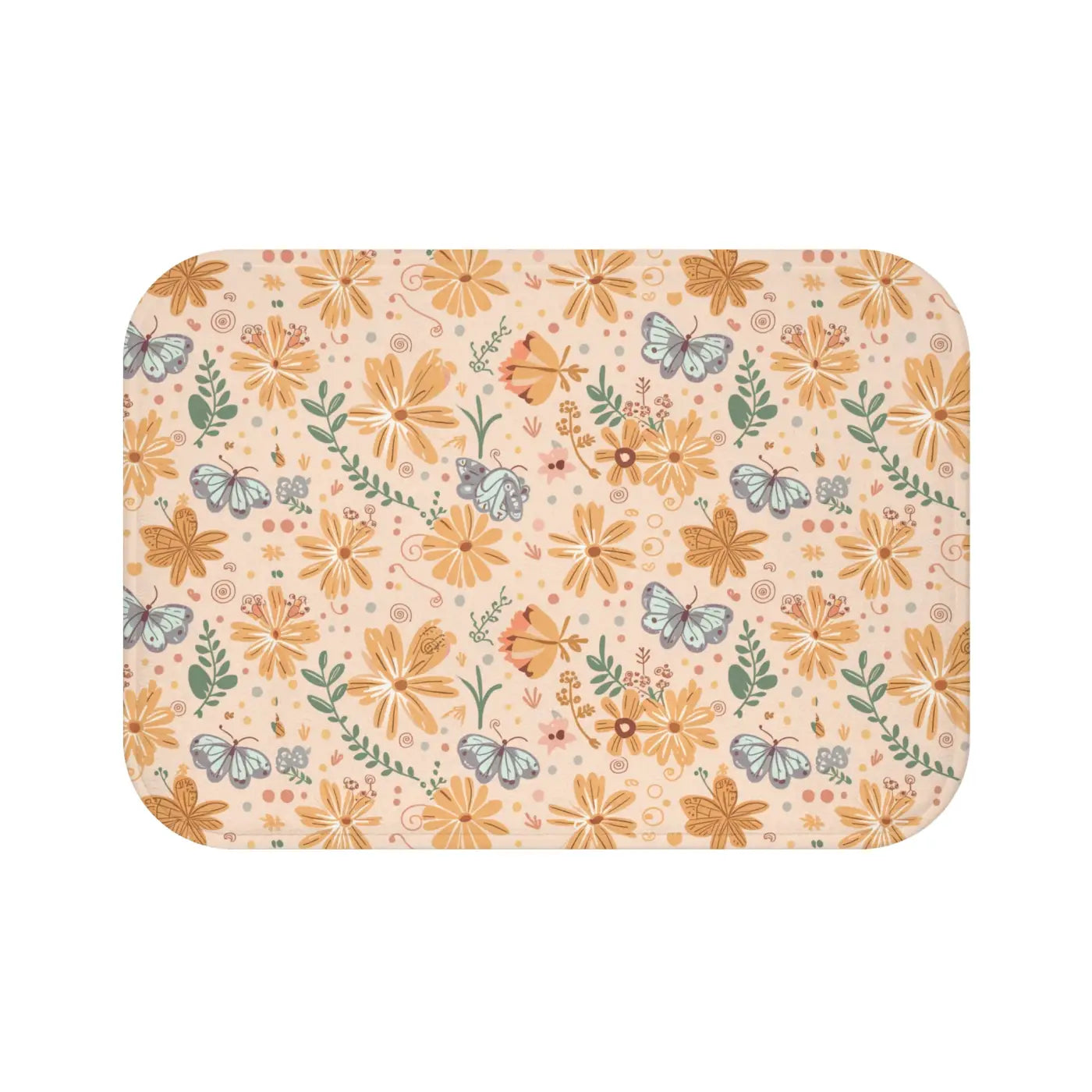 Orange Butterfly Floral Bath Mat - Anti-Slip Backing - DipaliZ