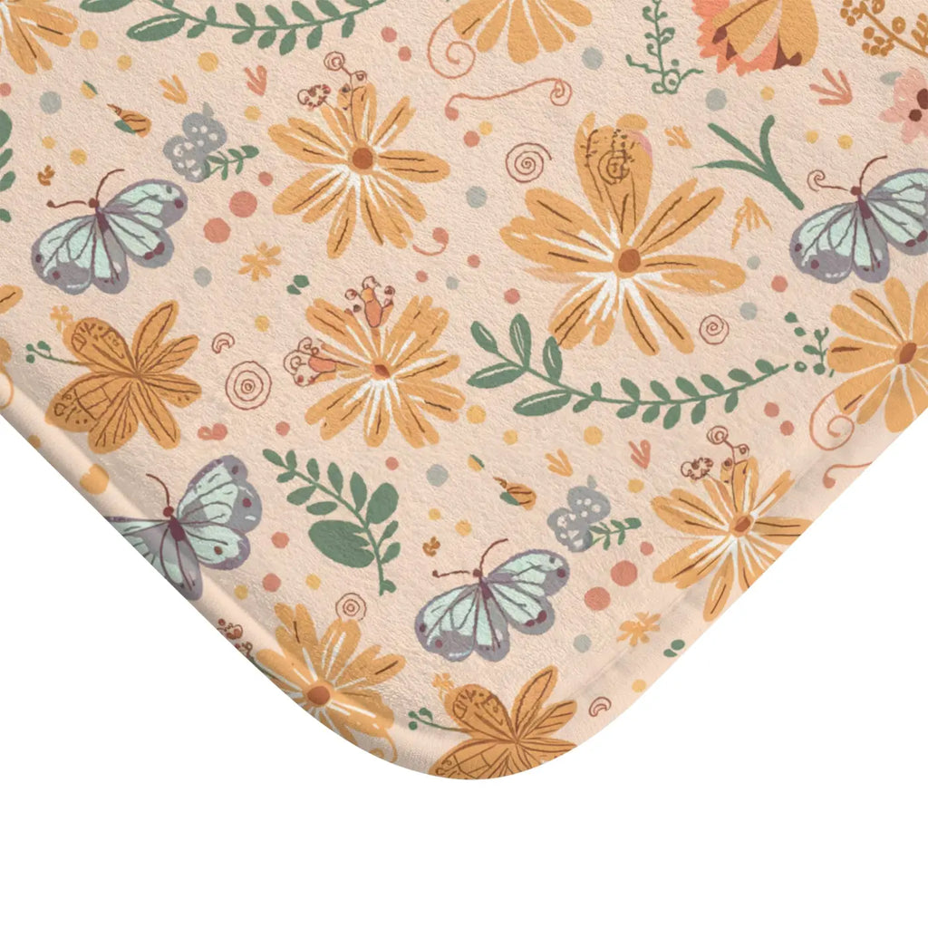 Orange Butterfly Floral Bath Mat - Anti-Slip Backing - DipaliZ