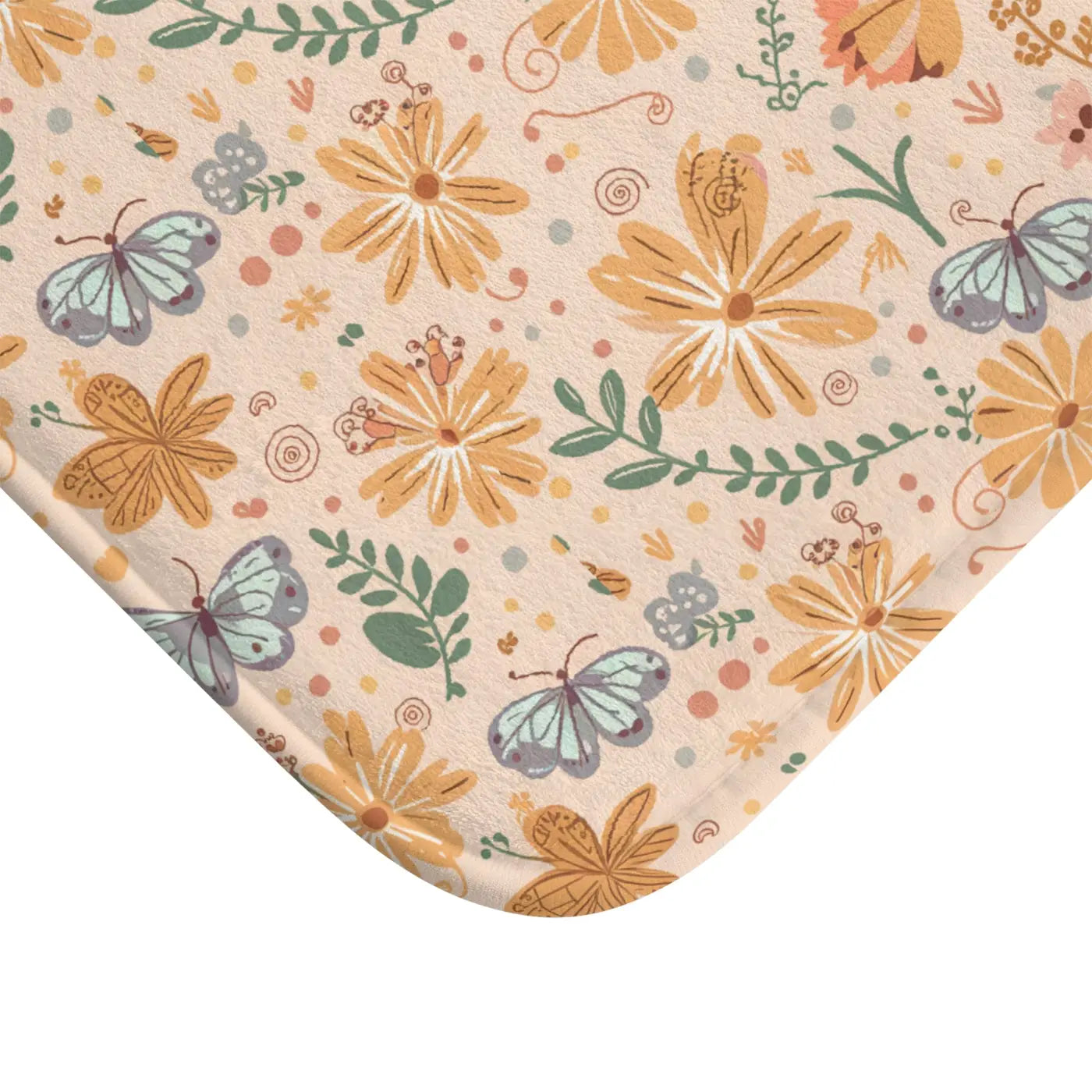 Orange Butterfly Floral Bath Mat - Anti-Slip Backing - DipaliZ