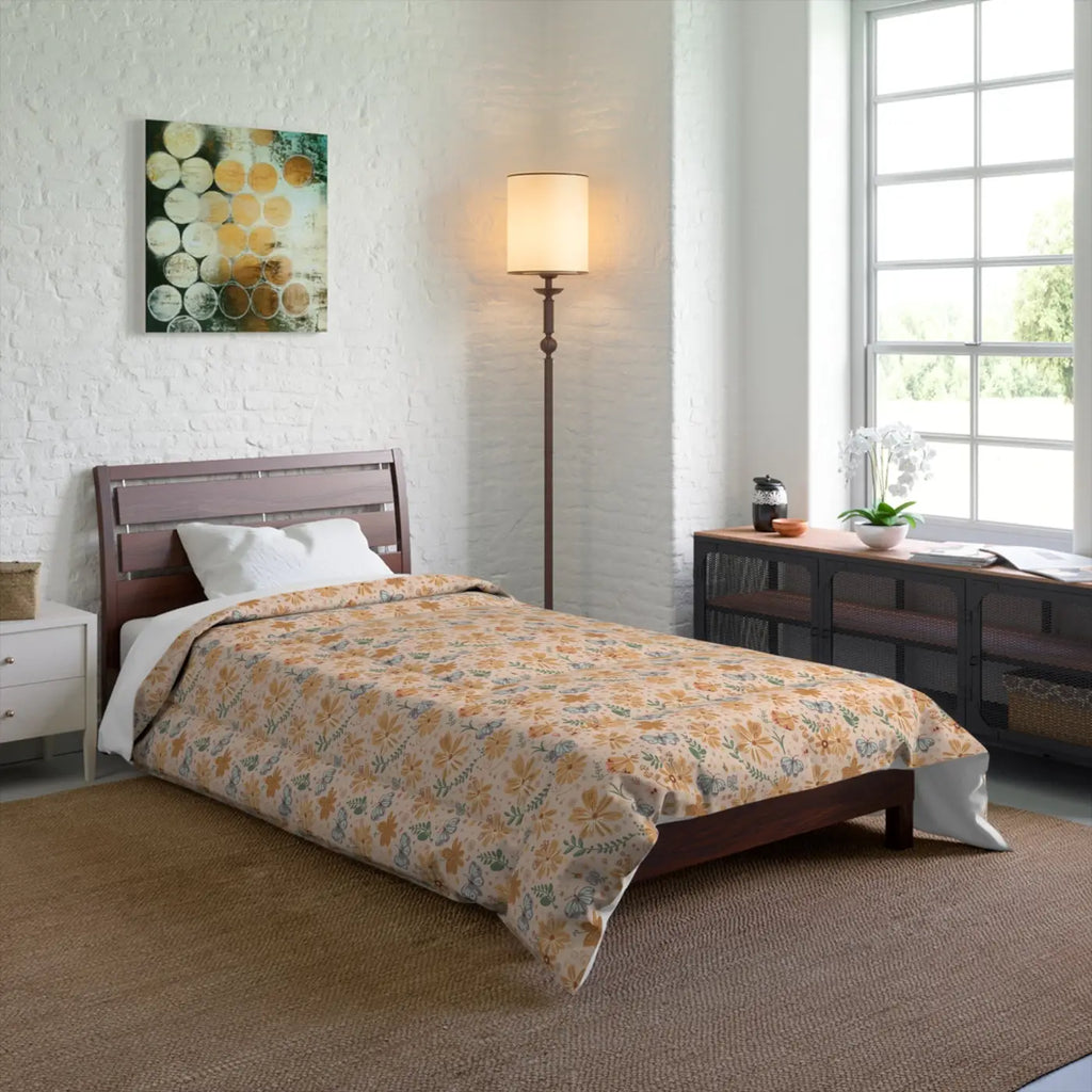 Butterfly Floral Comforter - Cozy Orange Pattern Design - DipaliZ