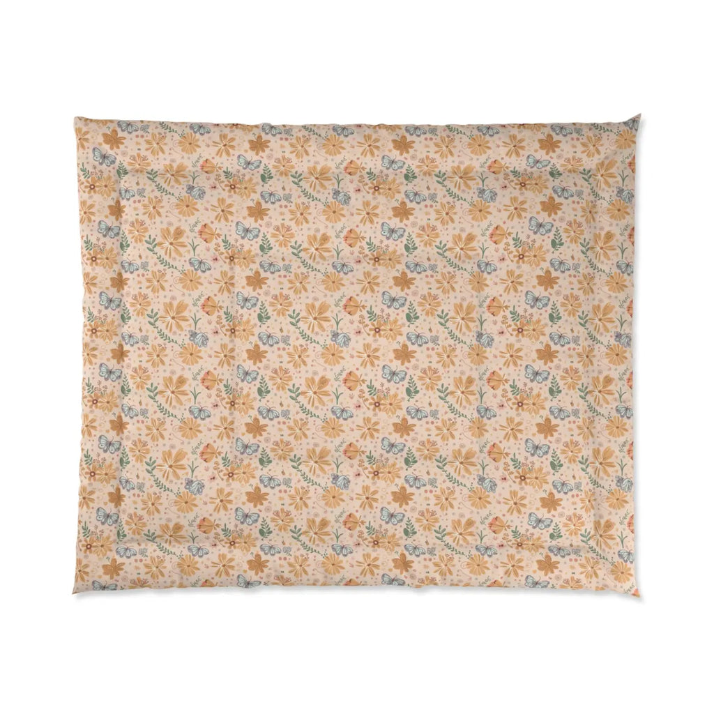 Butterfly Floral Comforter - Cozy Orange Pattern Design - DipaliZ