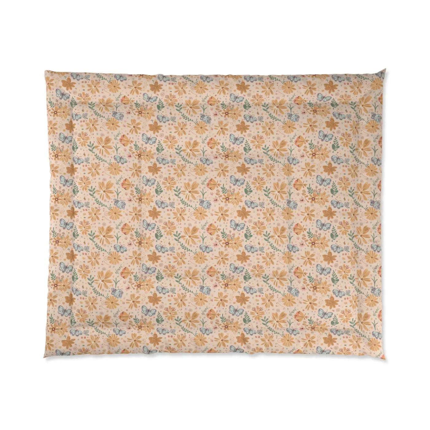 Butterfly Floral Comforter - Cozy Orange Pattern Design - DipaliZ