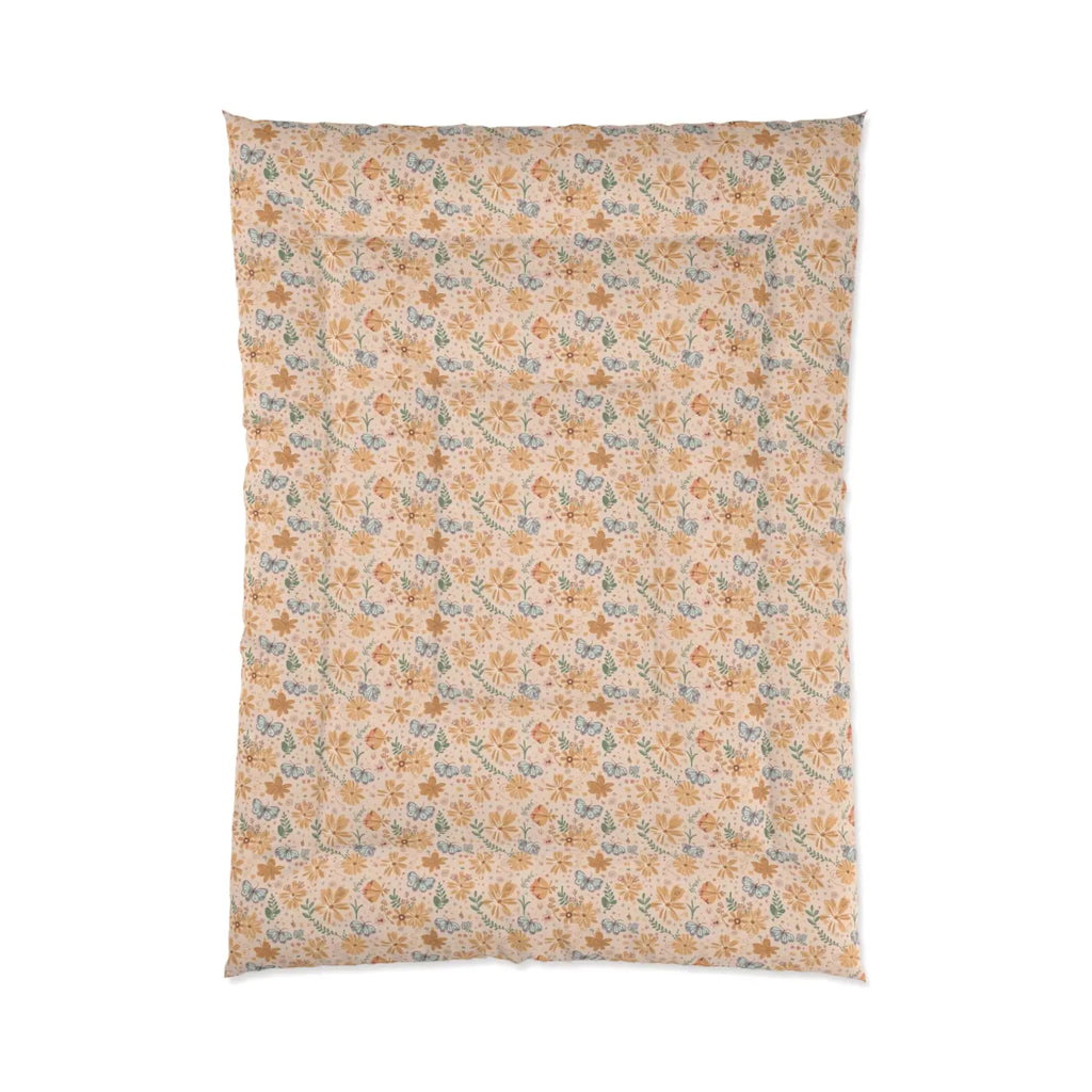 Butterfly Floral Comforter - Cozy Orange Pattern Design - DipaliZ