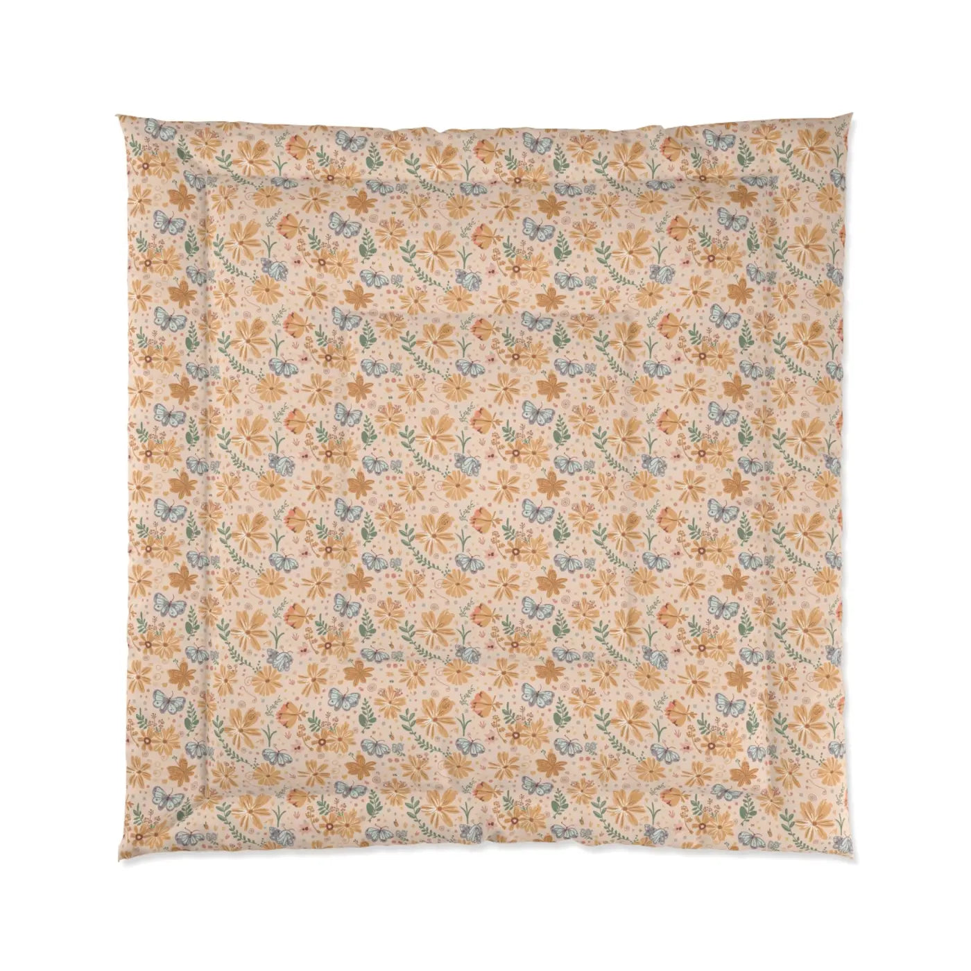 Butterfly Floral Comforter - Cozy Orange Pattern Design - DipaliZ