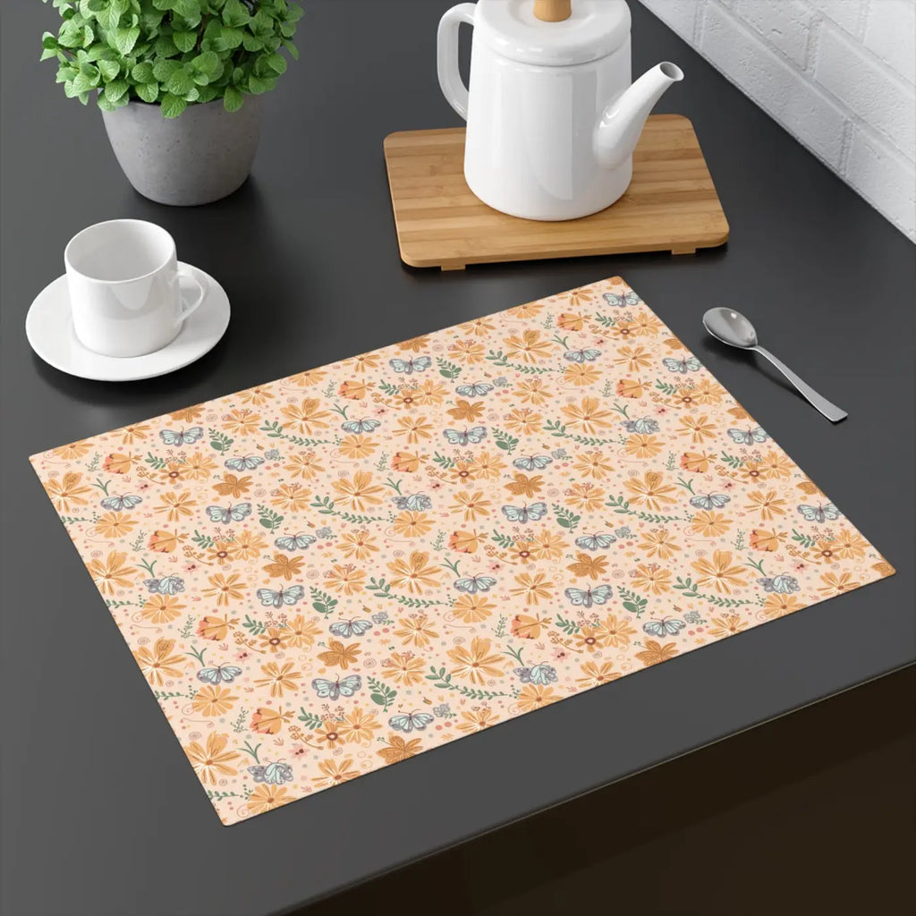 Butterfly Floral Placemats - Orange Pattern for Dining - DipaliZ
