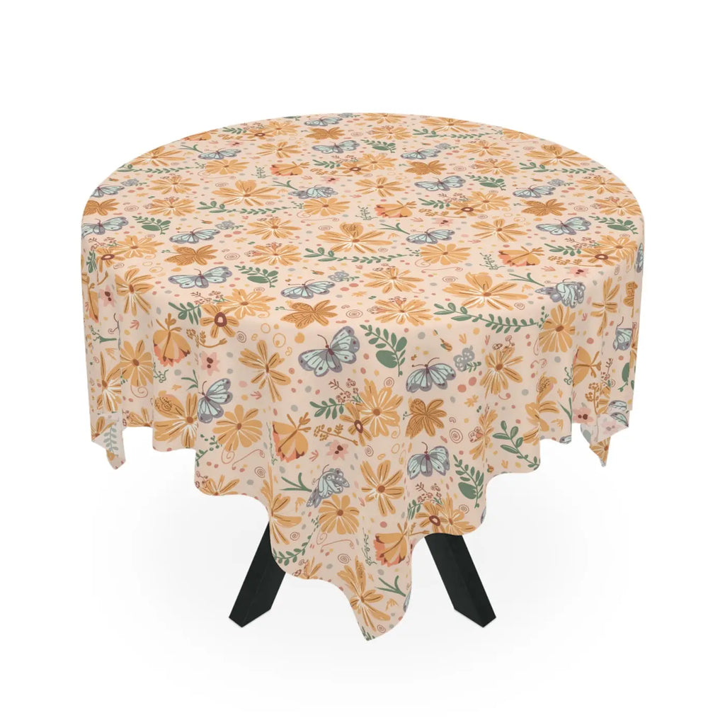 Orange Butterfly Floral Tablecloth - Vibrant Dining Decor - DipaliZ