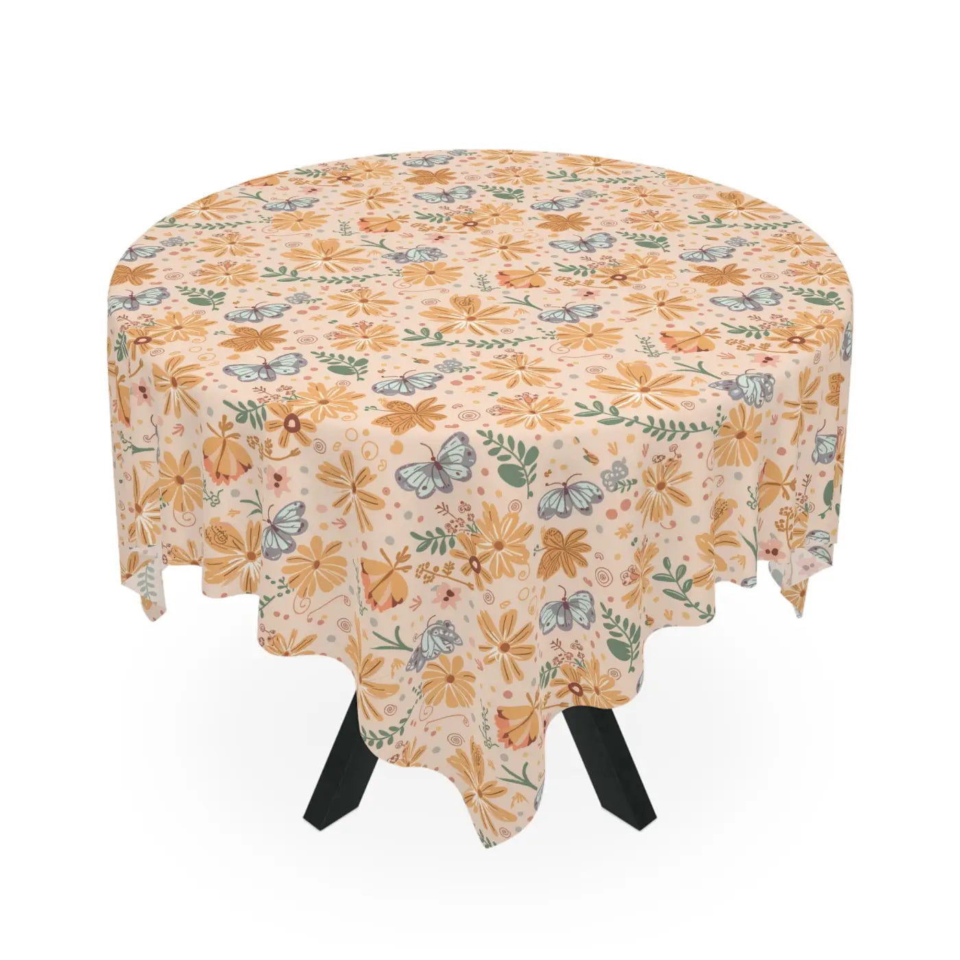 Orange Butterfly Floral Tablecloth - Vibrant Dining Decor - DipaliZ