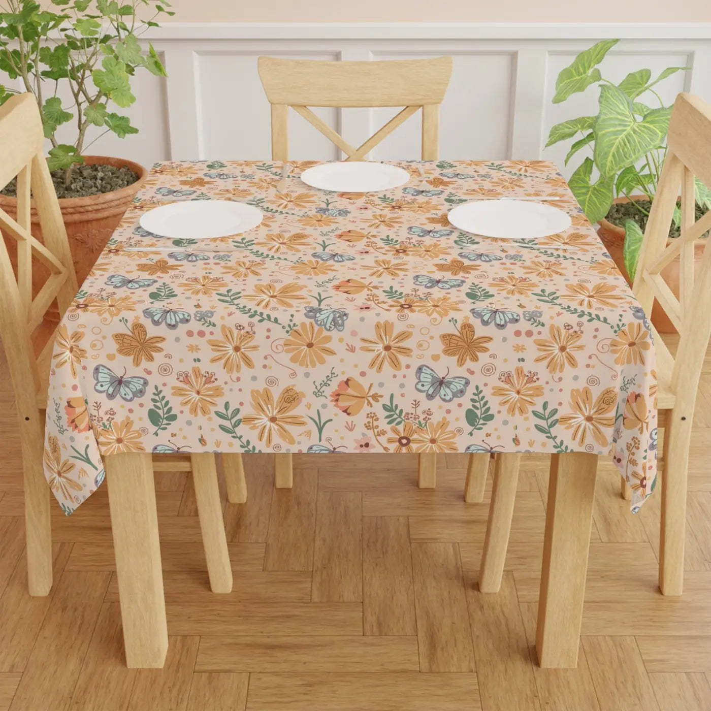 Orange Butterfly Floral Tablecloth - Vibrant Dining Decor - DipaliZ