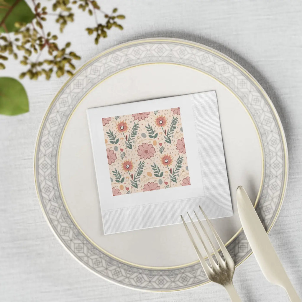 Three-Ply White Paper Napkins - Orange Butterfly Floral - DipaliZ