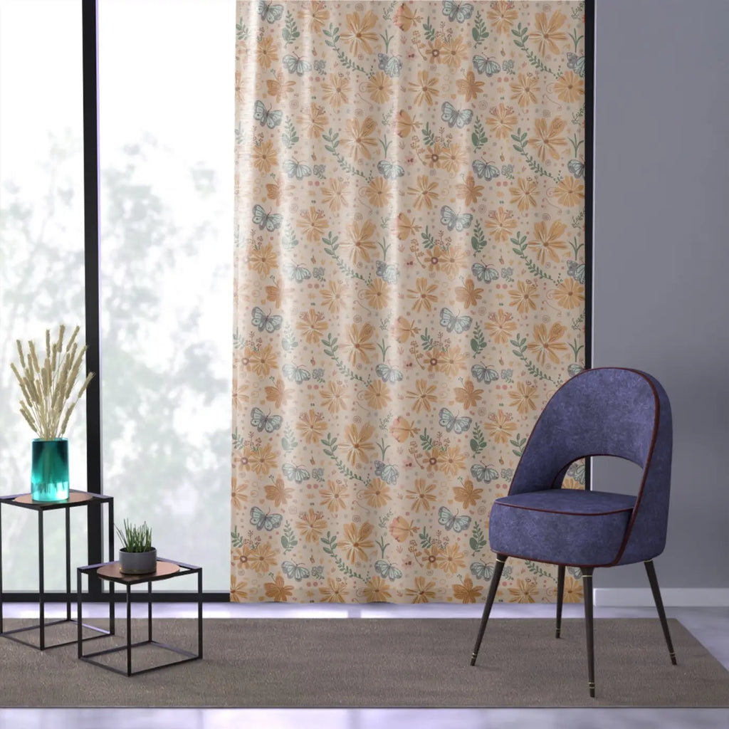 Butterfly Floral Curtains - Orange Pattern for Home - DipaliZ