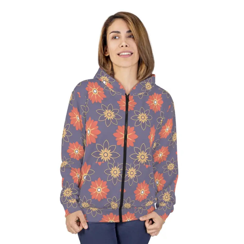 Unisex Zip Hoodie - Orange Flowers Winter Style - DipaliZ
