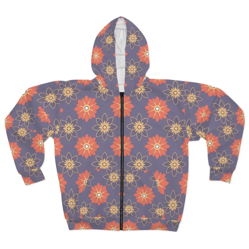 Unisex Zip Hoodie - Orange Flowers Winter Style - DipaliZ