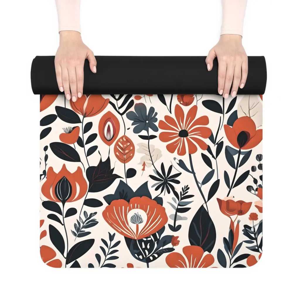 Vibrant Orange Flowers Yoga Mat - Anti Slip Comfort - DipaliZ