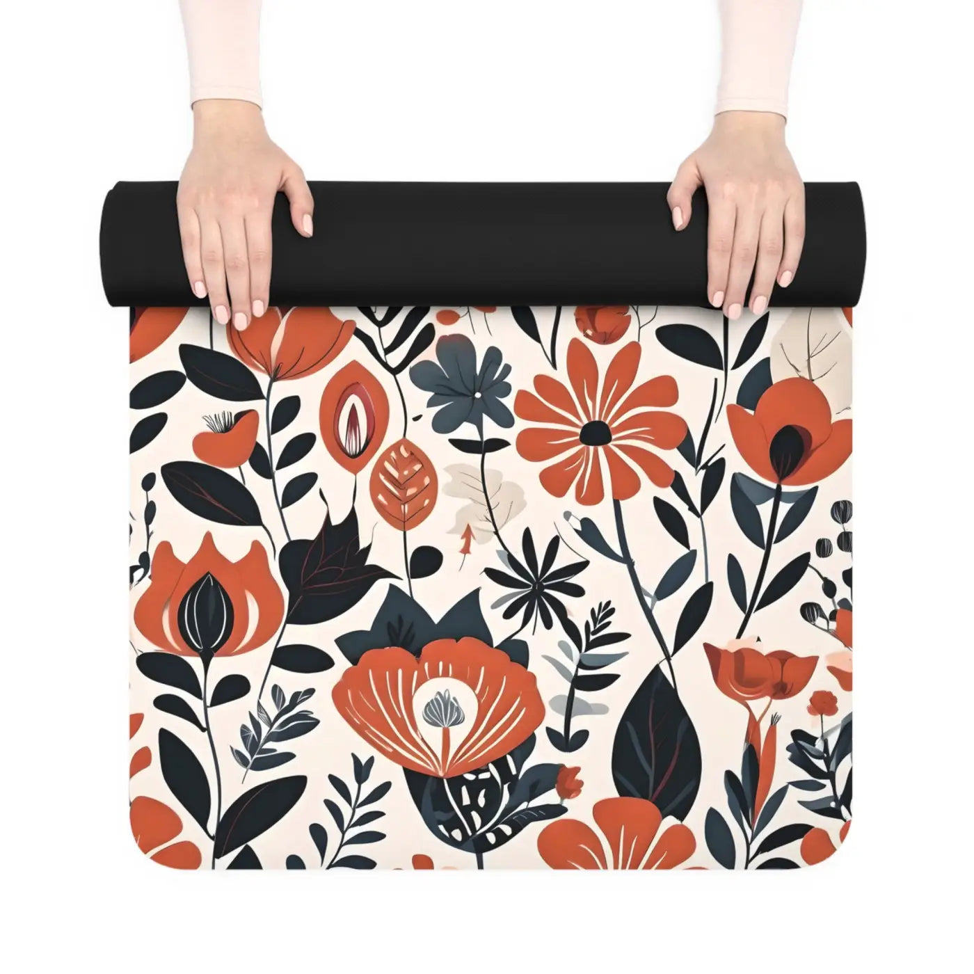 Vibrant Orange Flowers Yoga Mat - Anti Slip Comfort - DipaliZ