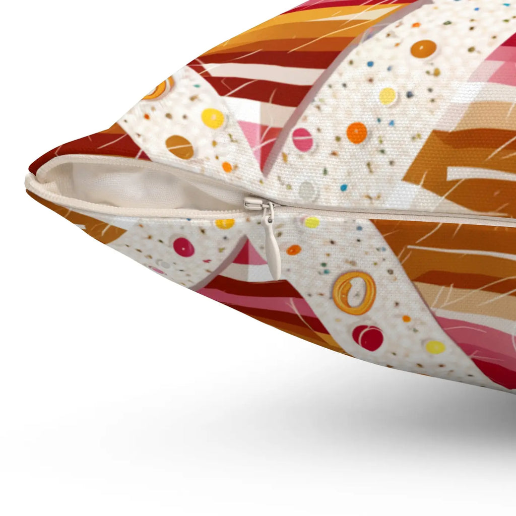 Polyester Square Pillow - Orange Triangular Pattern - DipaliZ