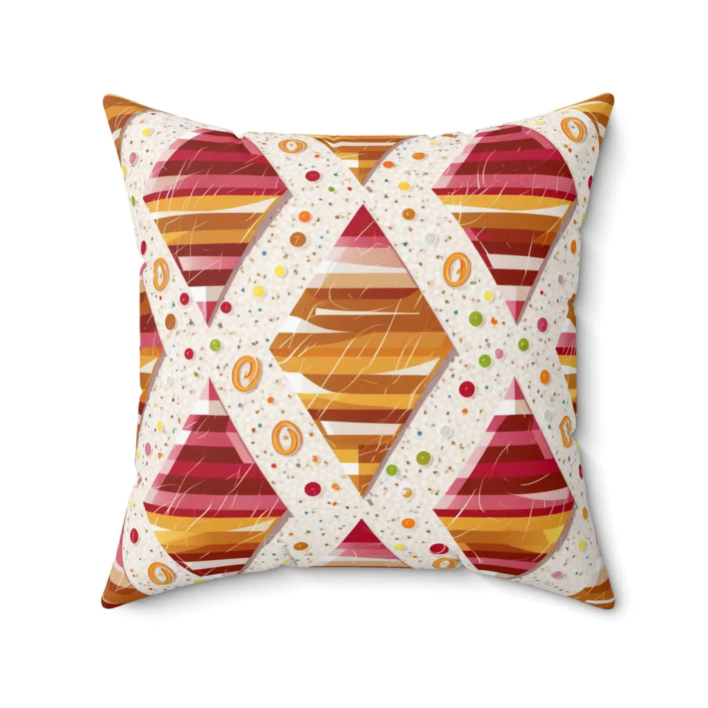 Polyester Square Pillow - Orange Triangular Pattern - DipaliZ