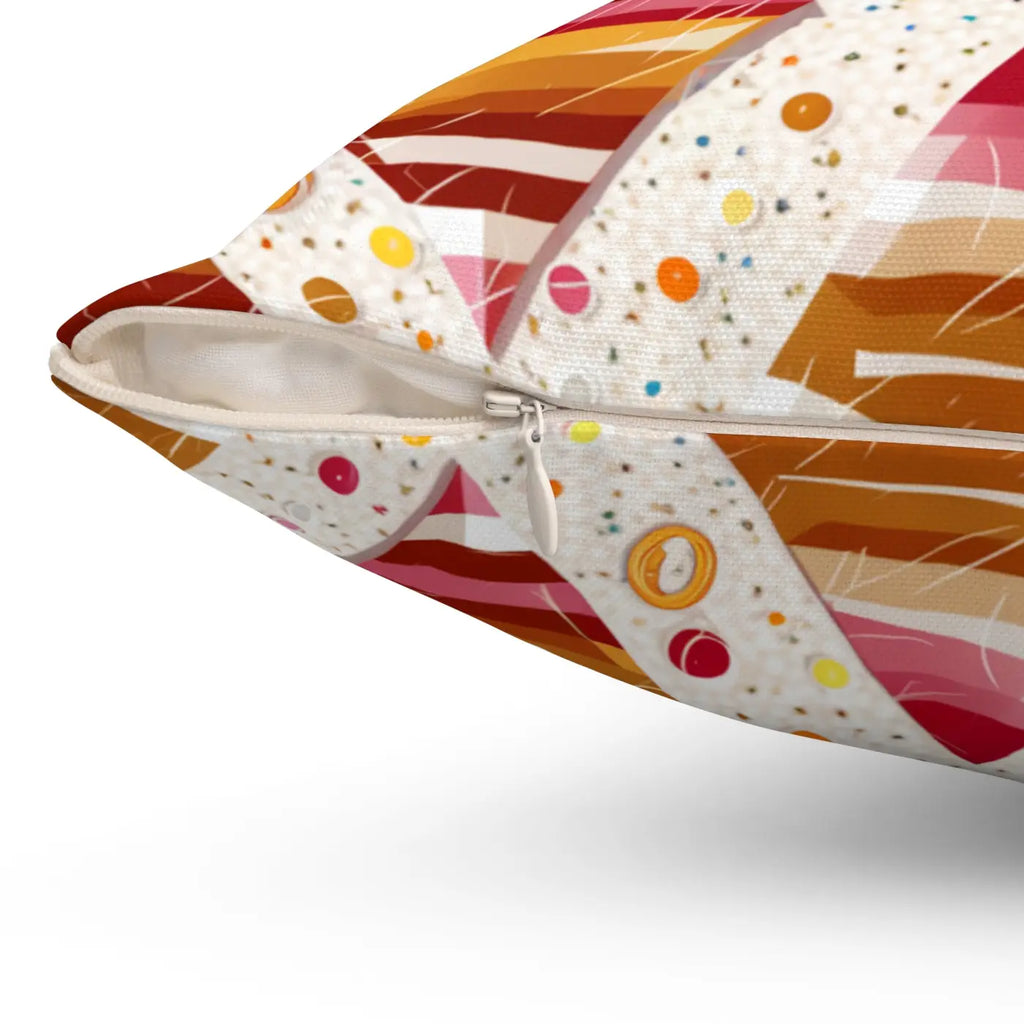 Polyester Square Pillow - Orange Triangular Pattern - DipaliZ