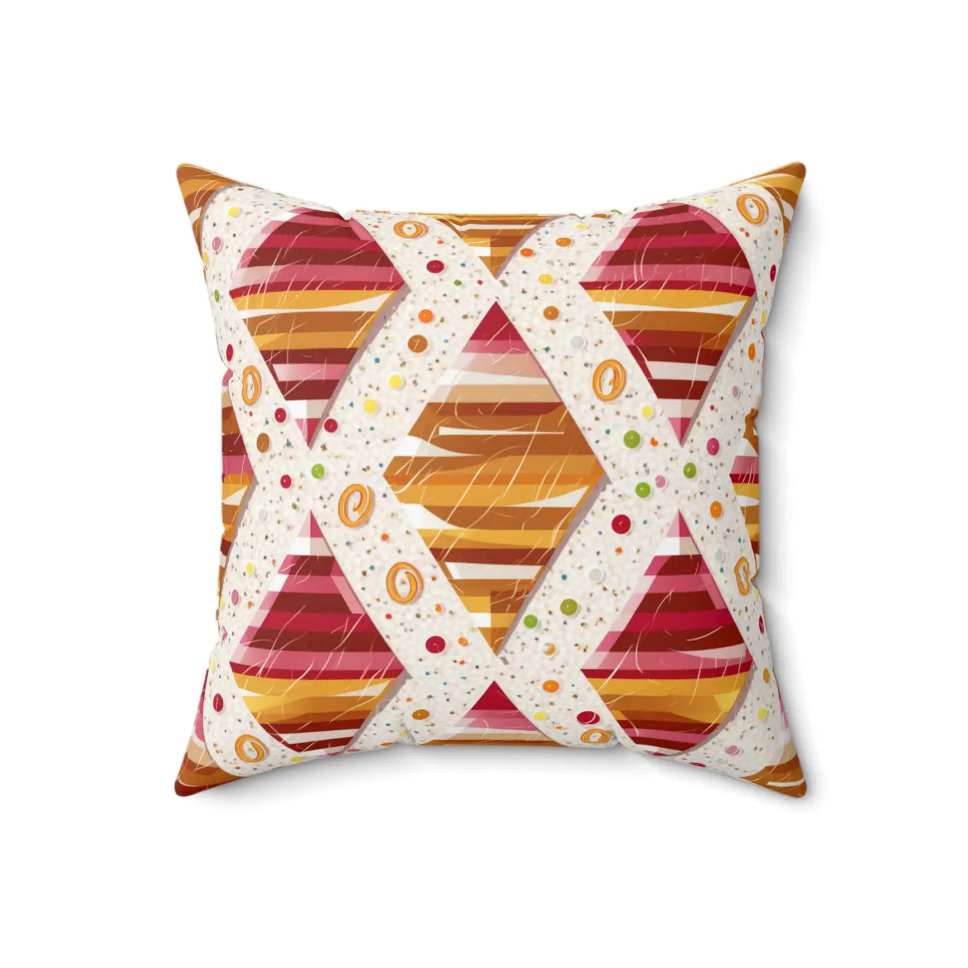 Polyester Square Pillow - Orange Triangular Pattern - DipaliZ