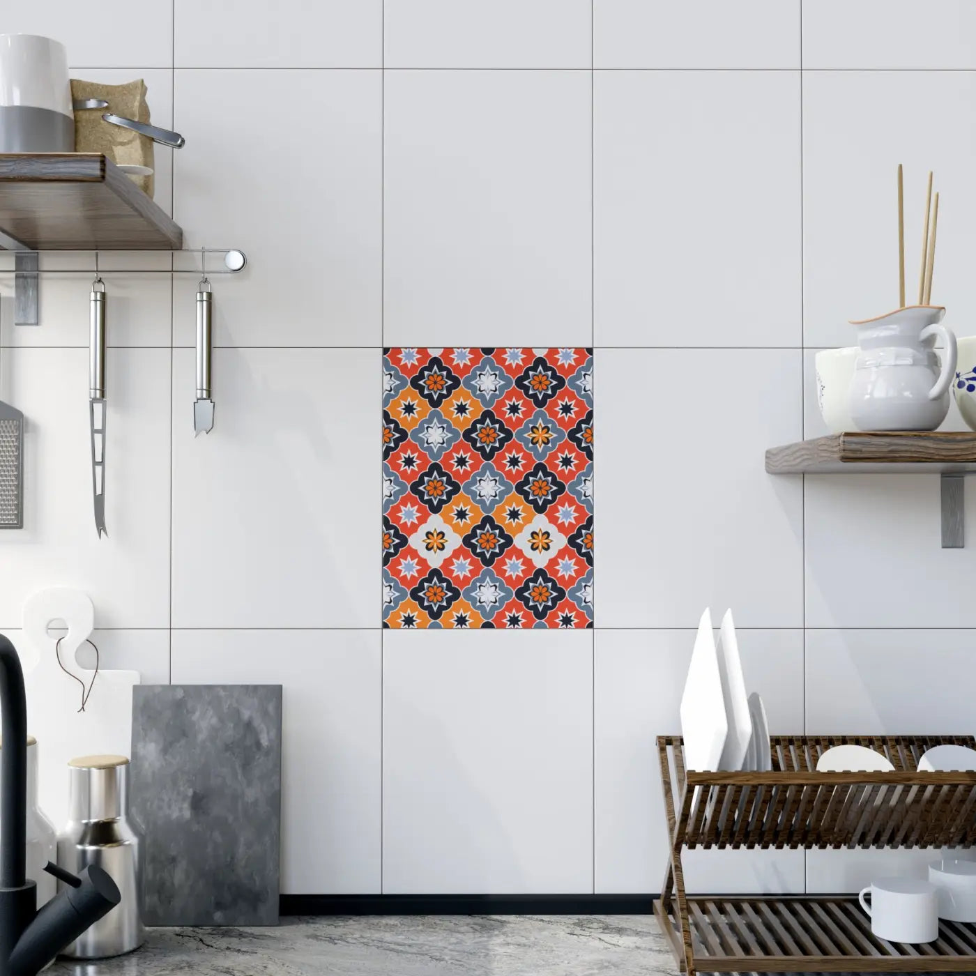 Ceramic Photo Tile - Striking Black Geometric Modern Elegance - DipaliZ