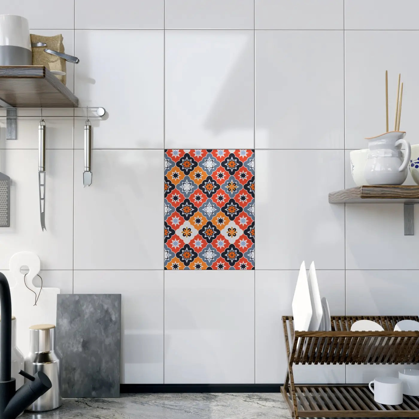 Ceramic Photo Tile - Striking Black Geometric Modern Elegance - DipaliZ