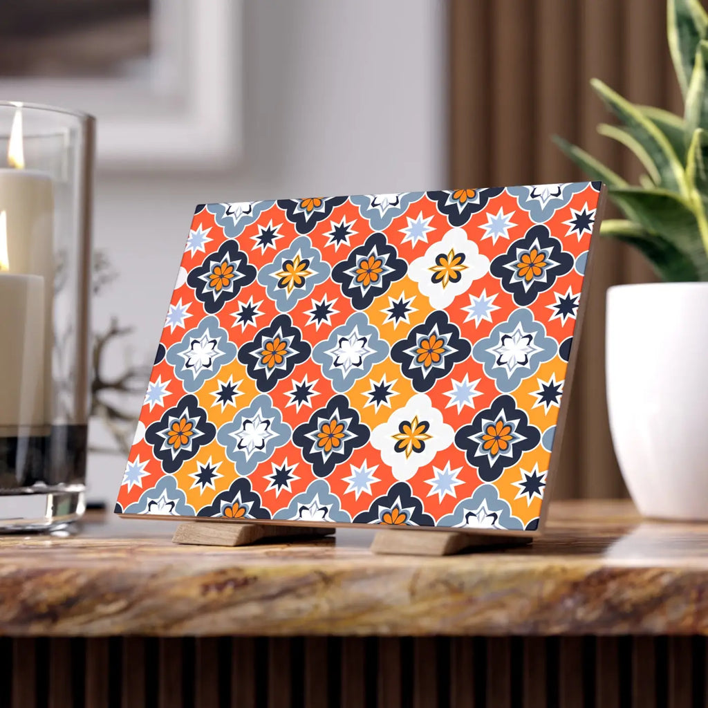 Ceramic Photo Tile - Striking Black Geometric Modern Elegance - DipaliZ